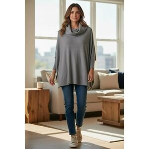 Women's Cyrus Gray Cowl Neck Oversized Long Sleeve Knit Top Size M